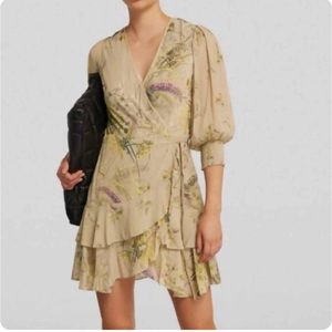 Allsaints Ari Caledonian Floral Mini Wrap Dress Tiered Ruffle